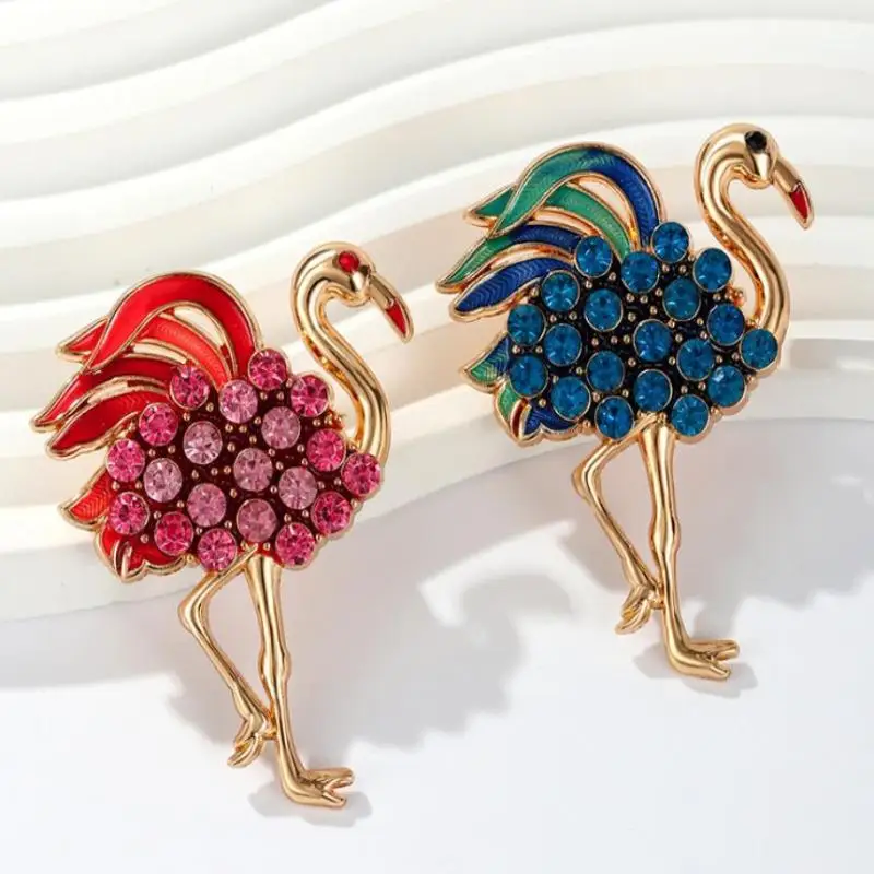 [HS][LA]1Pc Fashion Temperament Animal Crystal Flamingo Brooch For Women Clothing Coat Accessries Gifts