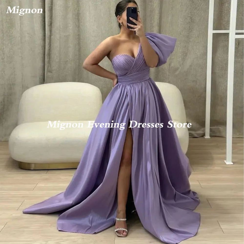 Mignon Satin A-line One-shoulder Popular Ruffle Prom Gown Floor-length Elegant Formal Evening Party Dress for Women 2023