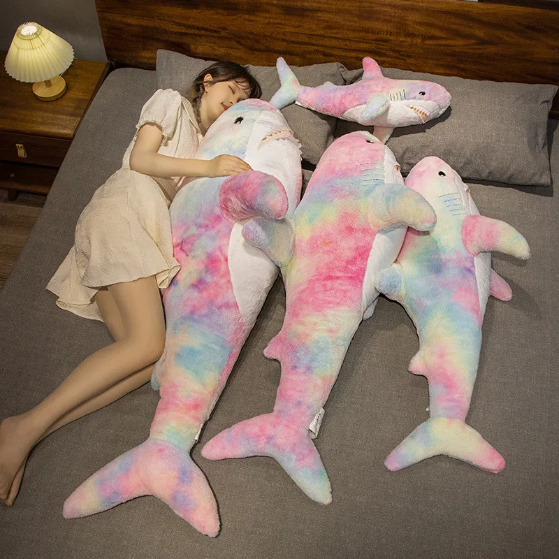 60-140cm Giant Size Cute Colorful Shark Plush Toys Stuffed Soft Sea Animal Sofa Room Cushion Sleeping Pillow Gifts for Kids