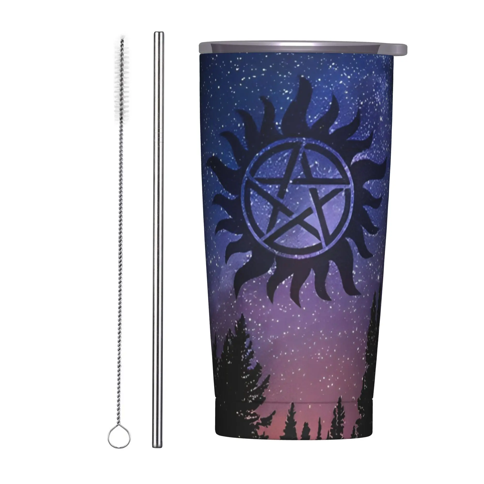 Supernatural Forest Starry Tumbler Vacuum Insulated TV Drama Thermal Cup with Lid Straw Double Wall Mug Hot Cold Drink, 20oz