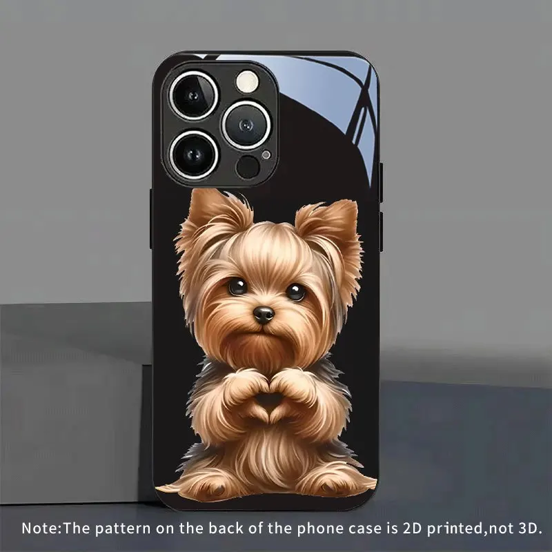 Heartbeat Yorkshire Terrier pattern new tempered glass phone case for iPhone 17 Air/17 Pro/17 Pro Max/17/16/15/14/13/12/11