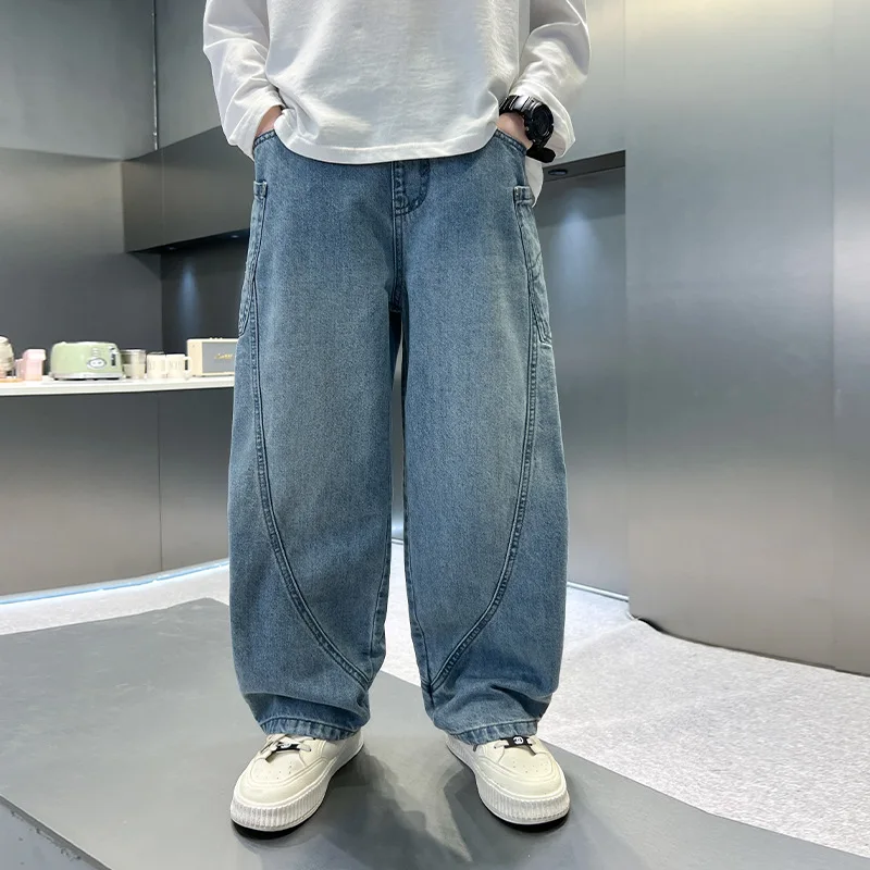 

Kids Clothing Loose Casual Trousers Child Baggy Jeans for Boys Blue Elastic Waist Denim Pants 5 6 7 8 9 10 11 12 13 14Years Old