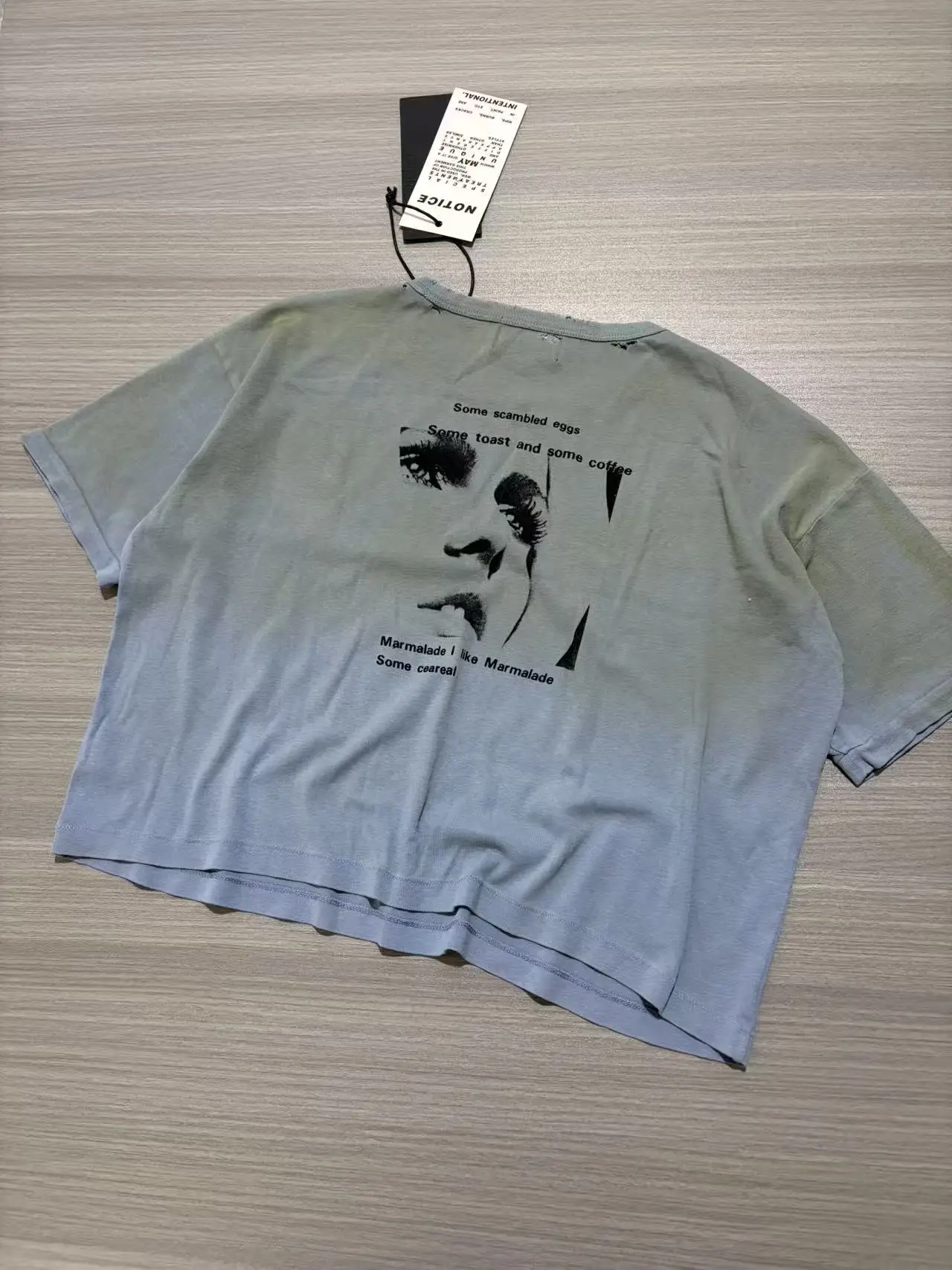 ER/D 26SS Breakfast Sun Blue Old Printed Ribbed Crew Neck T-Shirt