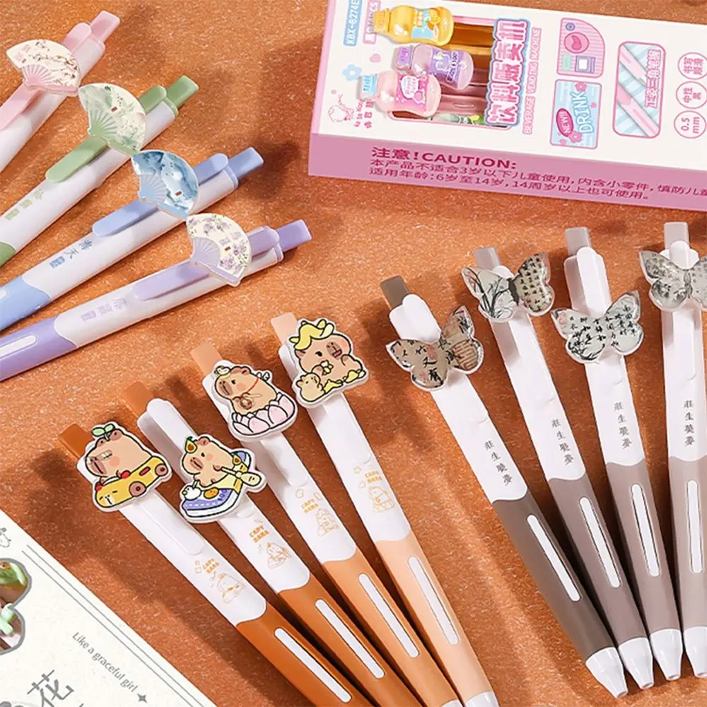 

4PCS/Set Grip Posture Correction Gel Pen Press Type ST Tip Neutral Pen 0.5mm Black Ink With Decorative Patch Ballpoint Pen