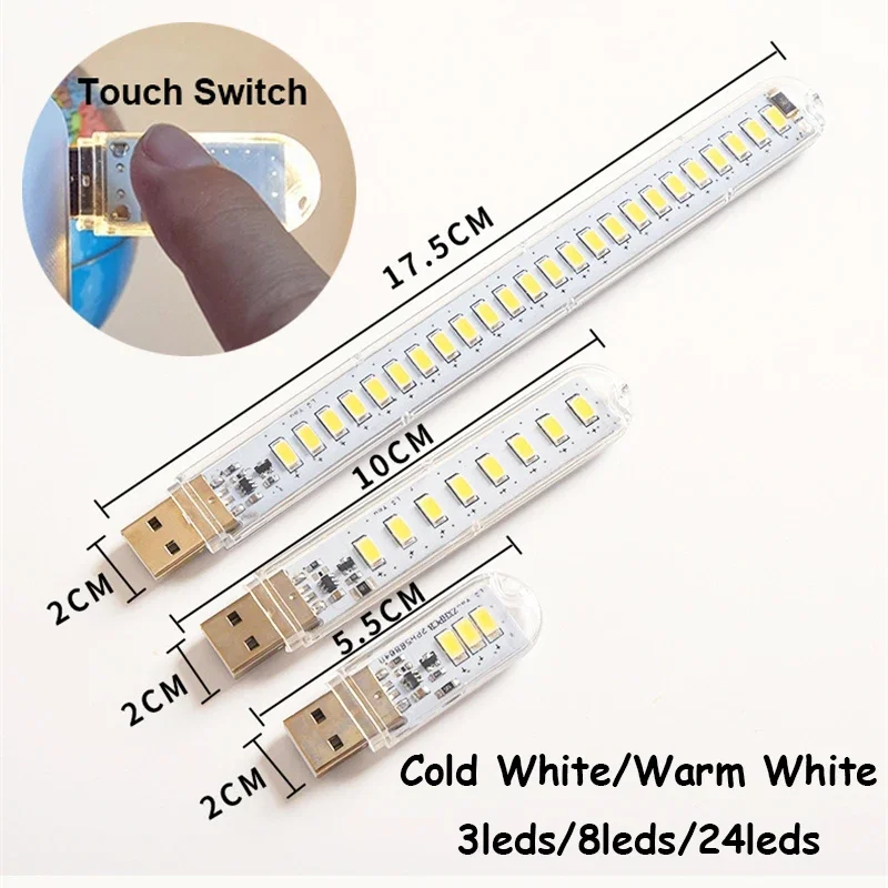 Mini USB Book Light Portable USB LED Lamp Touch Switch Night Light 5V Ultra Bright Reading Lamp For Power Bank Camping PC Laptop
