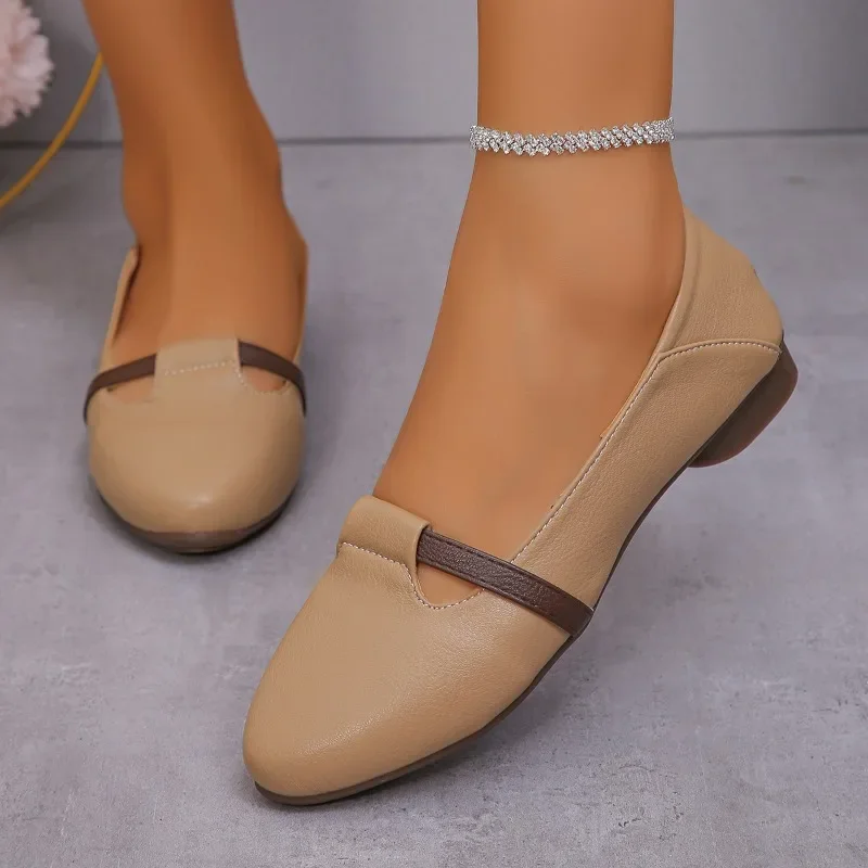 Damenschuhe hochwertige Slip auf Damen wohnungen Frühling spitzen Zehen gemischte Farben flachen Mund Low Heels lässige flache Schuhe