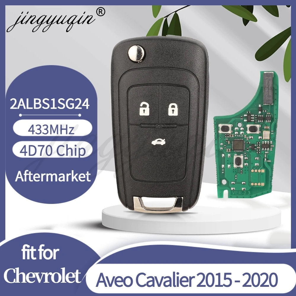 

jingyuqin 2ALBS1SG24 Remote Car Key 433MHz ID70 4D Chip for Chevrolet Aveo Cavalier 2015- 2020 Auto Full Key Control Replacement