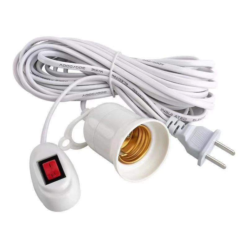 5/10m Lamp Bases Universal With Switch Led Bulb Socket Adapter E27 Screw Lamp Holder Accessories Tools Two Plugs Suspension