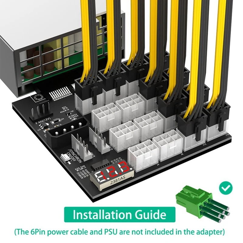 ATX 12X6pin Power Supply Breakout Board Adapter With Flash LED For HP 733428-101 720620-B21 830272-B21 720478-B21