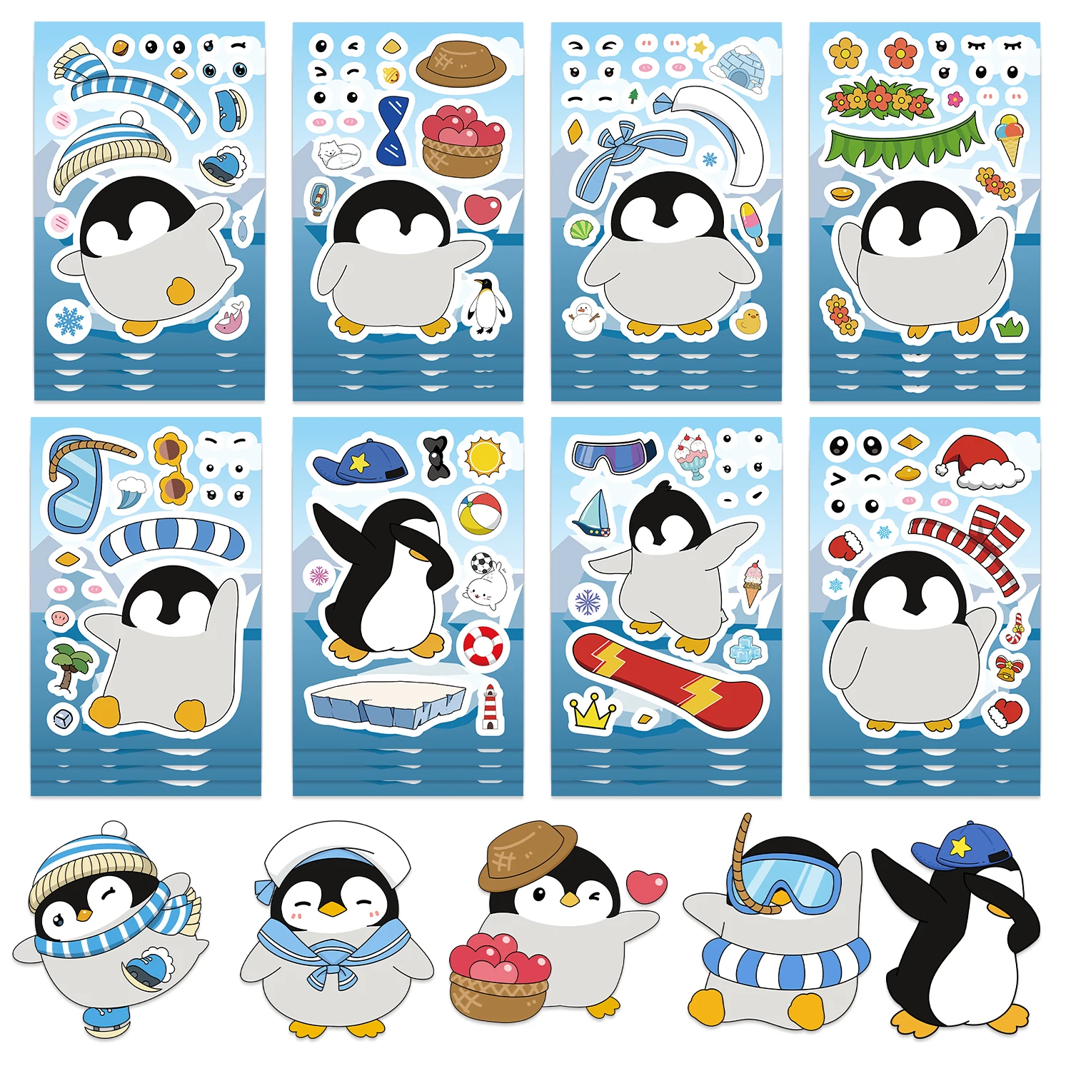 8 قطعة البطريق ورقة مذكرات الكمبيوتر سكيت اليدوية ملصقات الكرتون متعة الكلاسيكية عطلة هدية الديكور #1