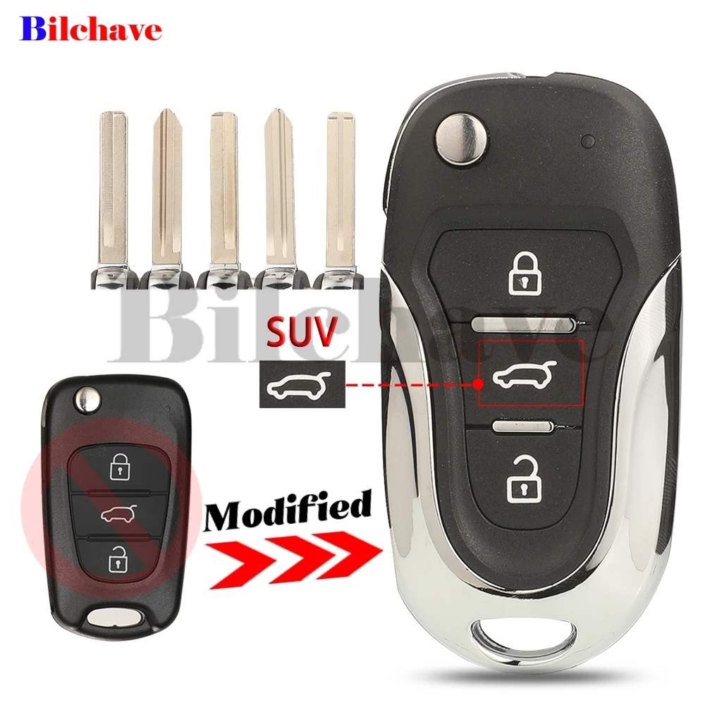 

jingyuqin Modified Flip Car Key Shell Case 3 Buttons SUV For Hyundai I20 I30 IX35 I35 Accent For Kia Picanto Sportage k2 K5 fob