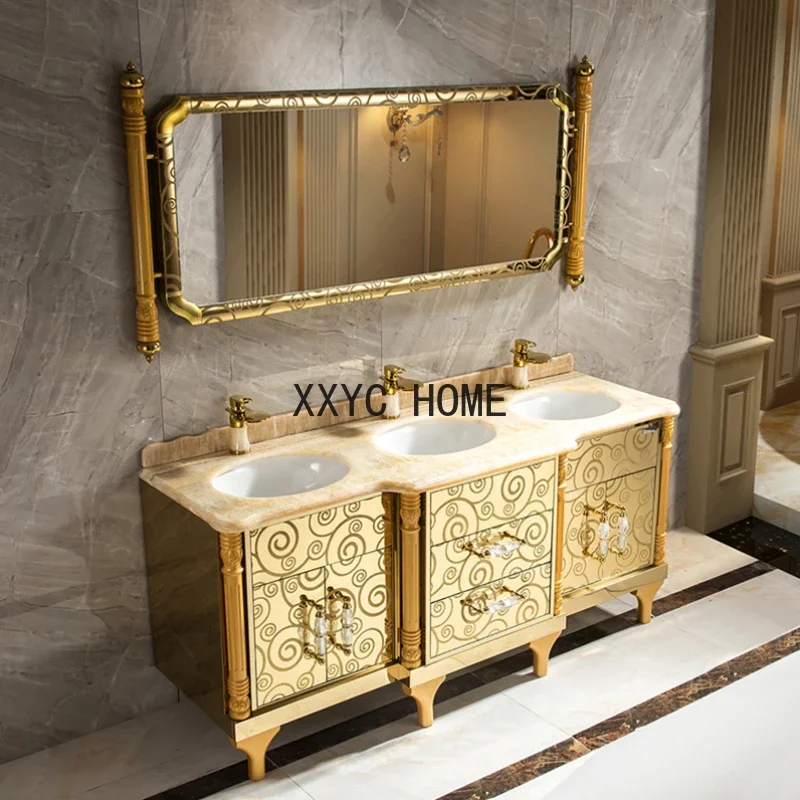 

Стальной шкаф для ванной комнаты, три межплатформенных раковины, умывальник для отеля, шкаф для умывальника в ванной комнате, комбинированный напольный шкаф