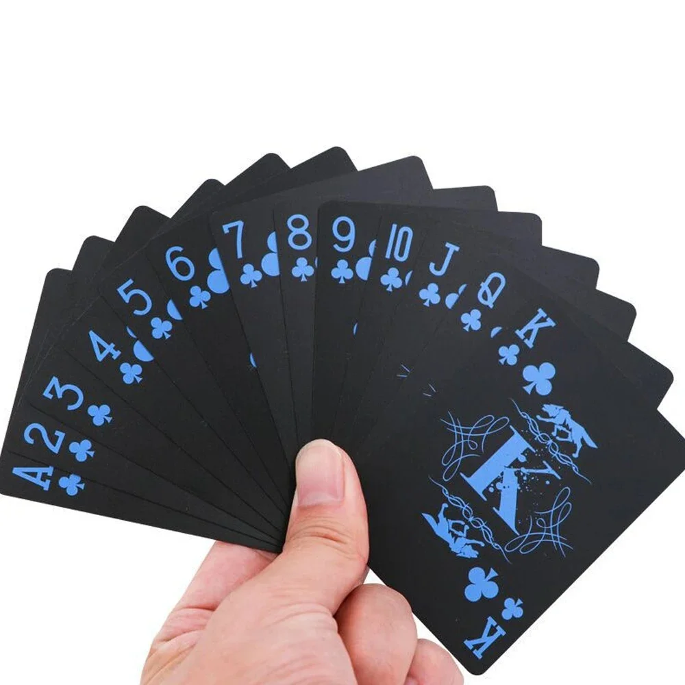 New Waterproof Plastic Playing Cards - Black and Blue Wolf Design Poker Set for Texas Hold'em, Board Games & Parties
