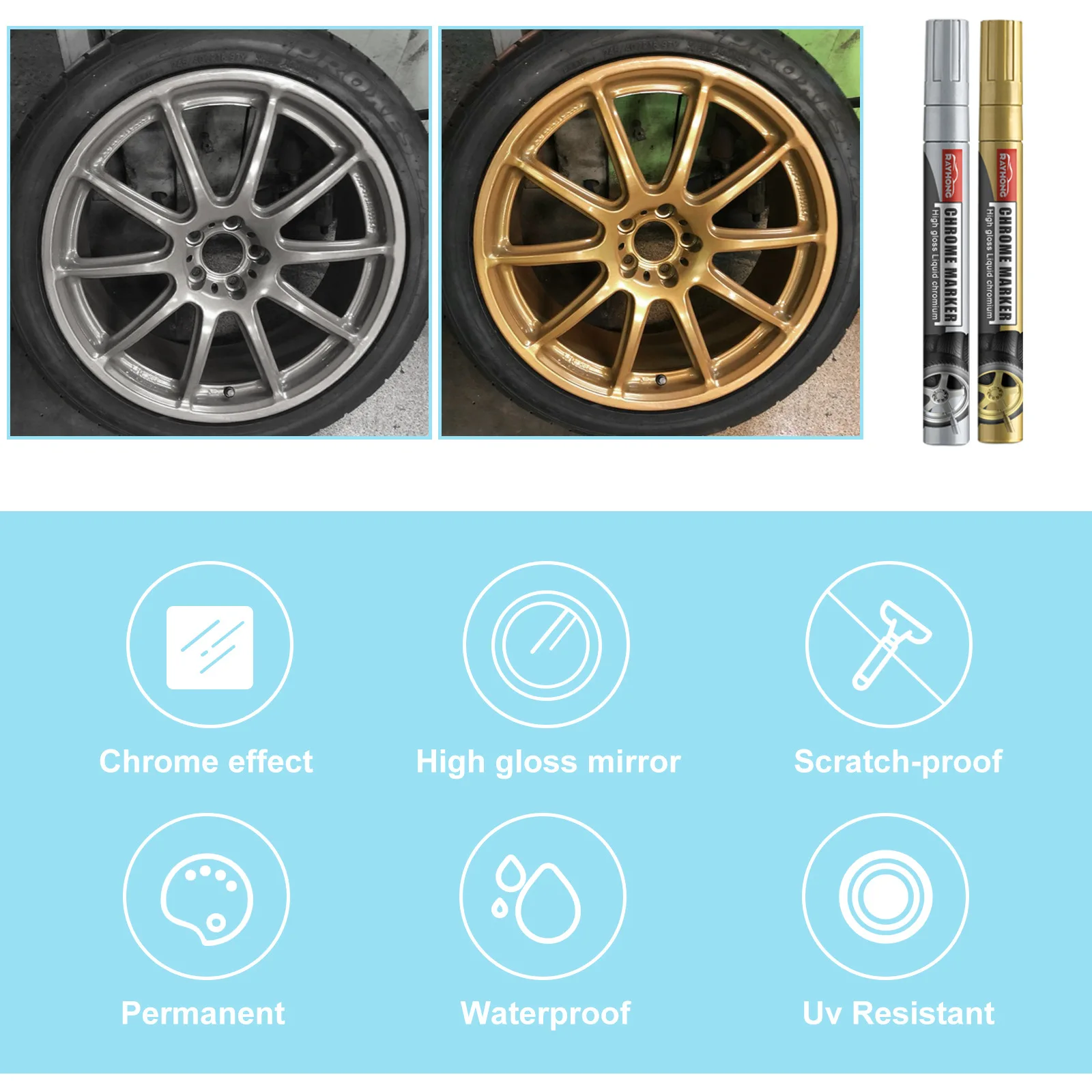 3 قطعة جنوط عجلات السيارة مرآة كروم لتقوم بها بنفسك قلم إصلاح طلاء الكروم إصلاح نهائي لتلوين جرافيتي الإطارات والطلاء #6