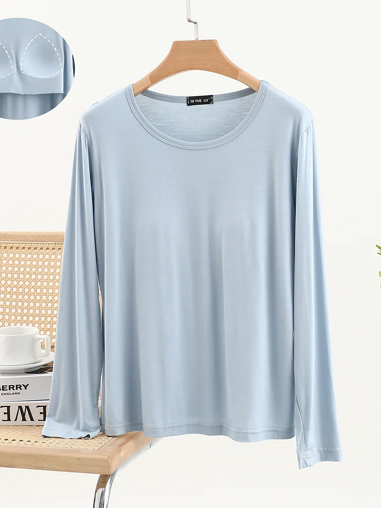 طويل Sve جولة Ne مشروط قاعدة irt رقيقة لون نقي ملابس المنزل أعلى حجم كبير Bral تي شيرت للنساء الخريف الربيع