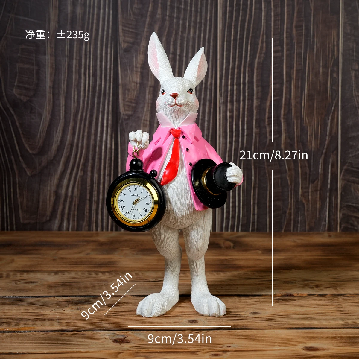 Vintage Alice im Wunderland Hasen-Figur aus Harz, Hase mit Taschenuhr, Tischdekoration, Heimdekoration, Geschenk für die Feiertage – Detail 1