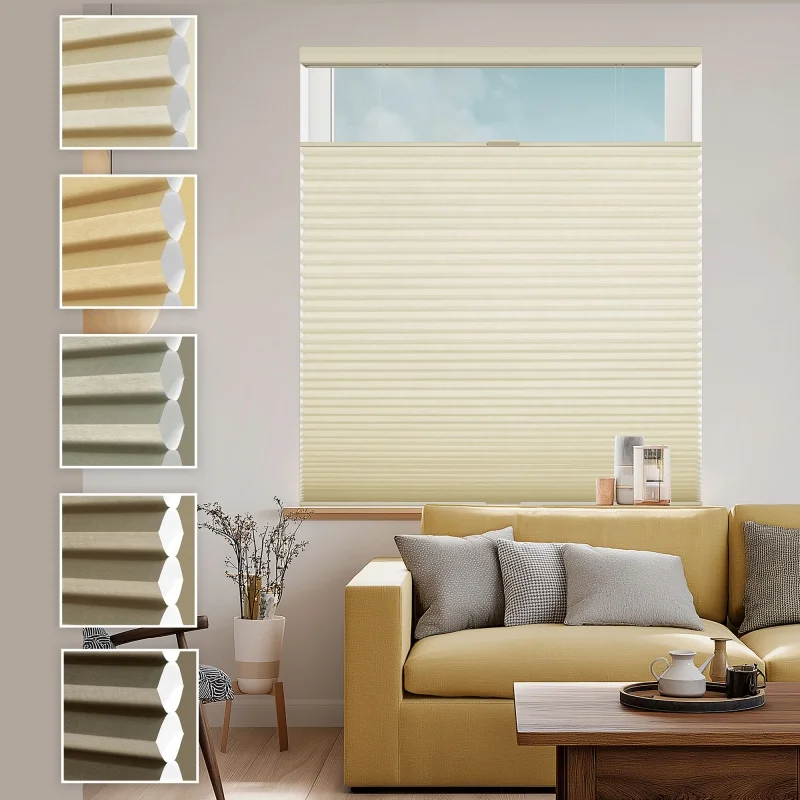 Inside Mount Pleated Blinds Heat Insulation Cell Material Manual Spring Cordless Top Down Bottom Up Cellular Shades For Bedroom