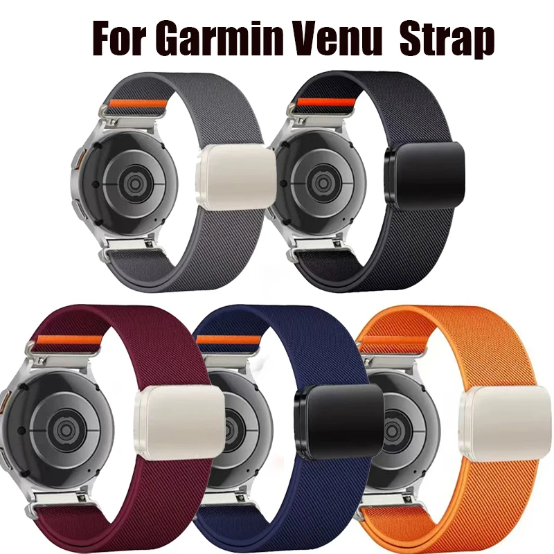 22mm 20mm Magnetic Braided Solo Loop For Garmin Venu 3 2 SQ SQ2 Band For Forerunner 165 265 255 158 55 745 965 955 Vivoactive 4