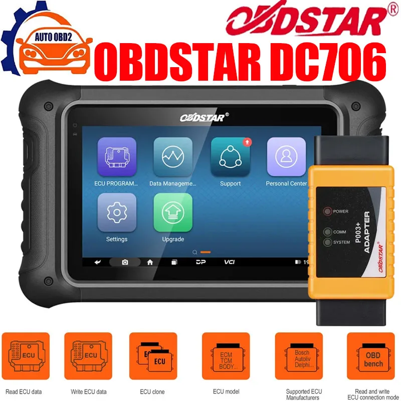 OBDSTAR DC706 ECU Tool for Car and Motorcycle ECM/ TCM/ BODY ECU Cloning by OBD or Bench Mode OBDSTAR MS50 P50