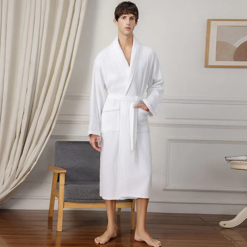 Winter Bathrobe White Thick Robe Long Towel Fleece Warm Femme Long Sleeve Home Bathrobe Dressing Gowns Sleepwear Kimono Robe