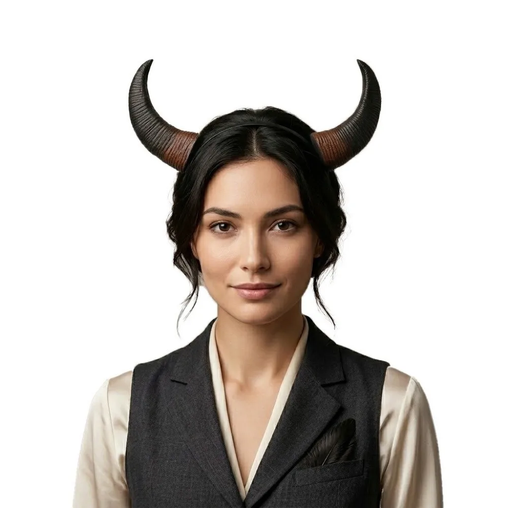 Gothic Demon Horns Headwear Cosplay Dark Style Halloween Devil Headband Headdress Decorative Cow Horn Hair Hoop Carnival Party