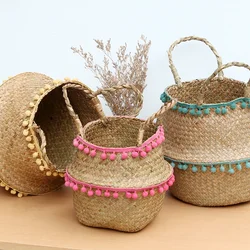 New Home Foldable Natural Seaweed Woven Storage Basket Household Toy Rattan Wicker Storage Basket Decorative Laundry Basket
