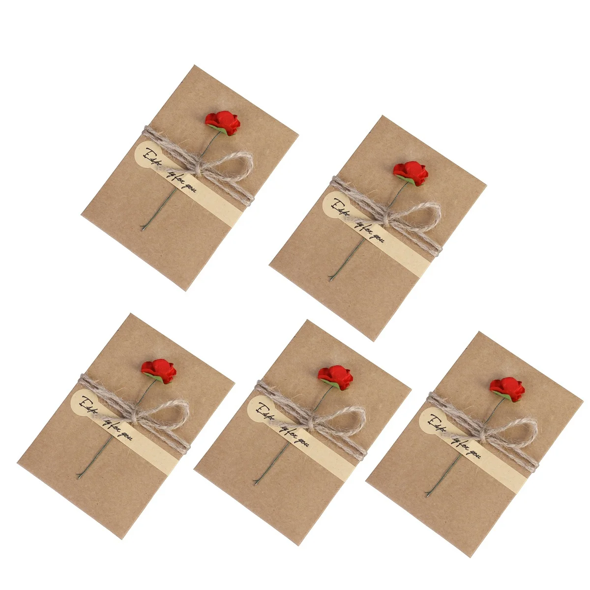 

10Pcs Vintage Dried Flower Kraft Paper Greeting Cards Rose Style for Holiday Christmas New Year Wedding Anniversary Gift Cards
