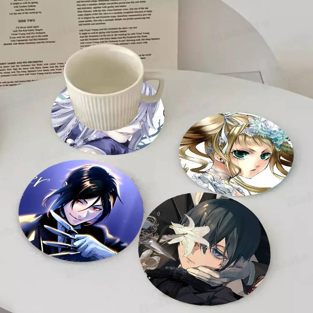 

Anime Black Buutler pattern art painted wooden anti-slip coasters, suitable for decoration of living room kitchenware