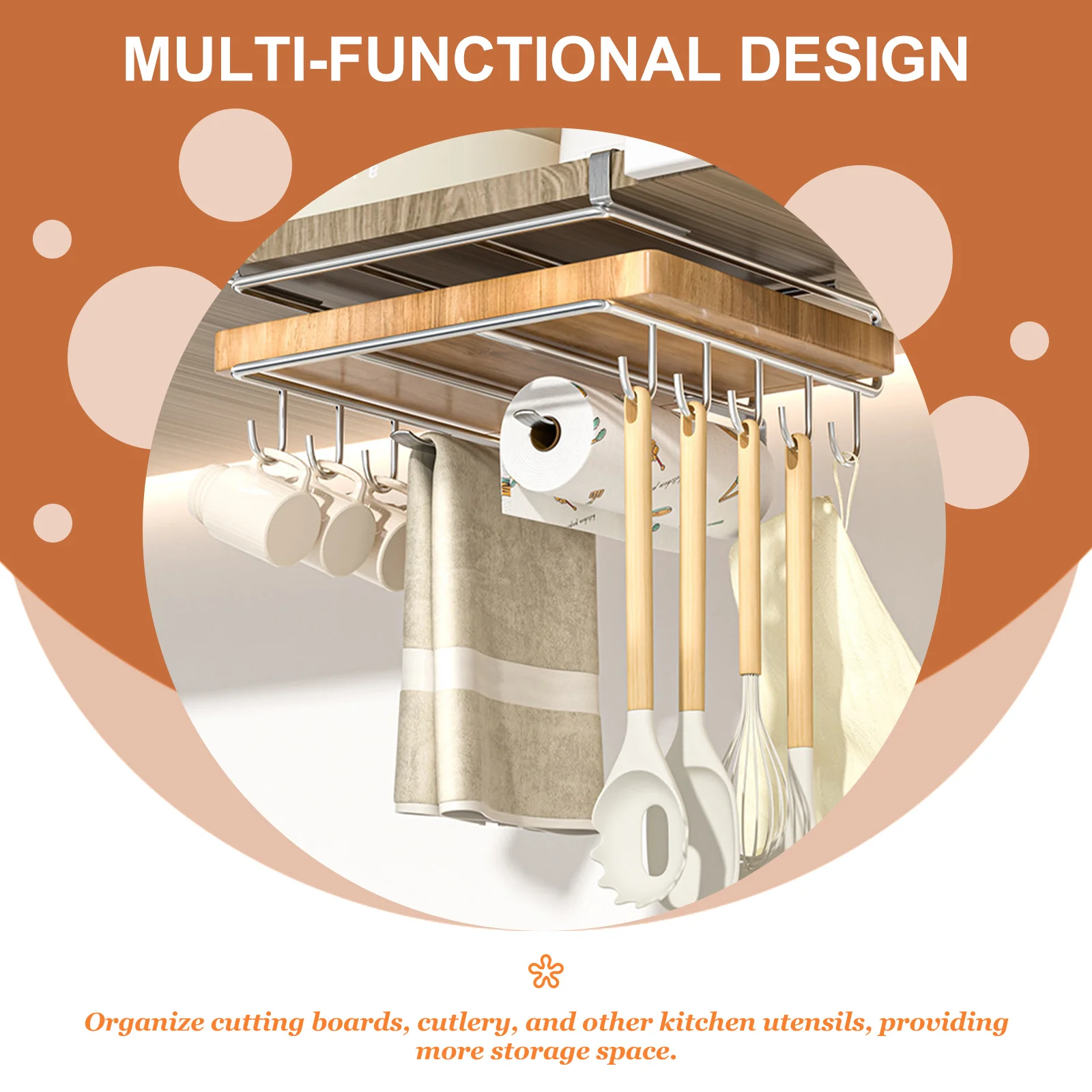 

Under Shelf Cabinet Hanging Rack Kitchen Organizer Heavy Duty Multi-Use Storage Rack Cutting Board Holder Utensil Hanger