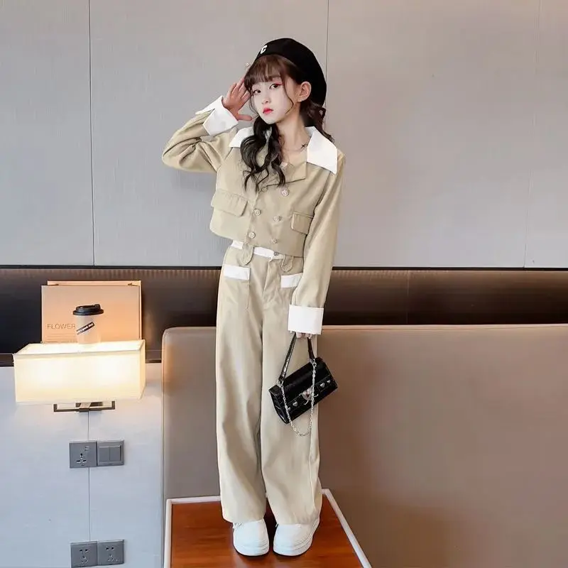 

Пальто Брюки Широкий костюм Комплект для девочек Осенне-зимняя одежда 2025 Одежда для девочек от 11 до 12 лет Наряд для девочек 4 лет Комплекты из двух предметов в корейском стиле