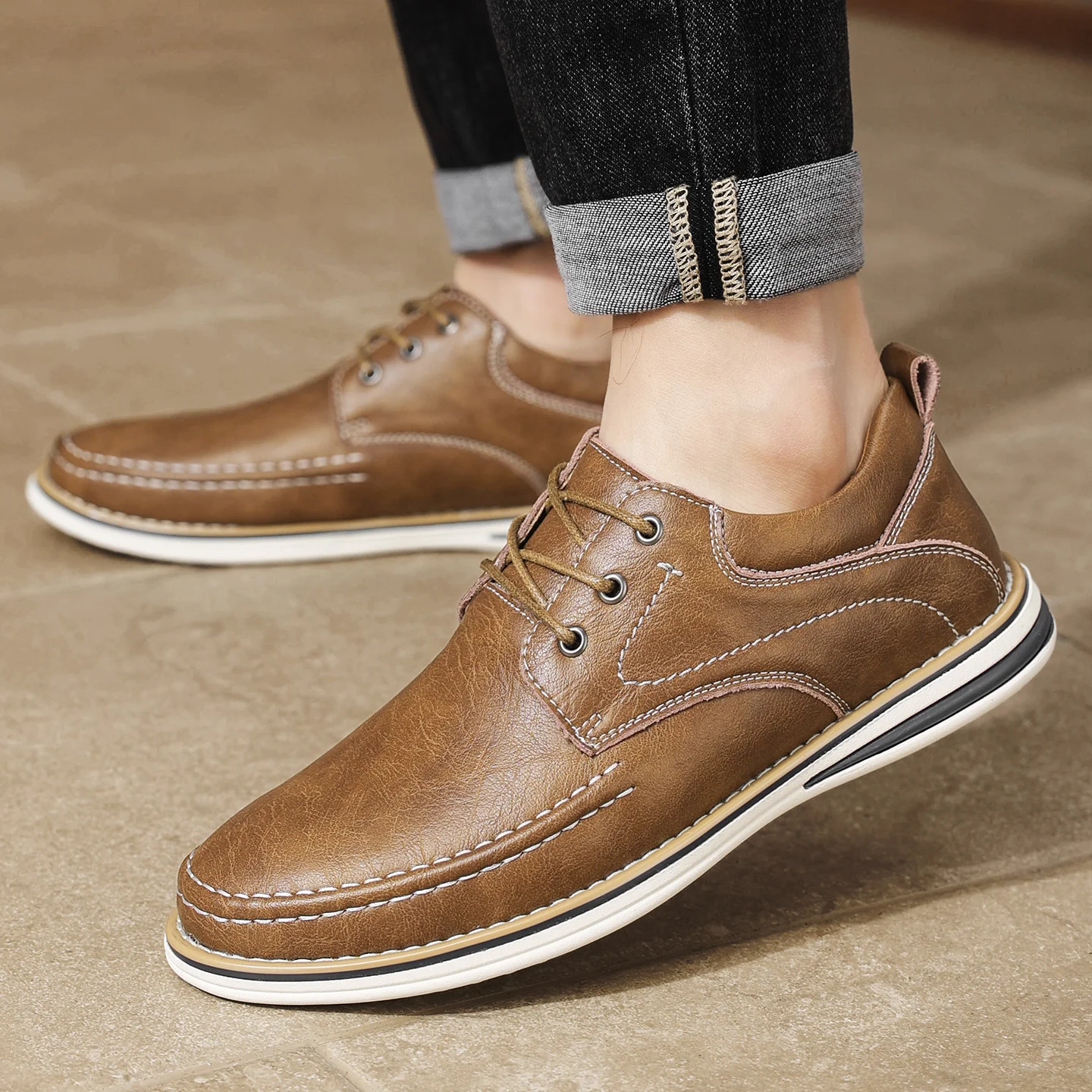 Men Casual Leather Shoes, Versatile Business British Style Dress Shoes, Anti-slip Wear-resistant  Leather Footwear for Men