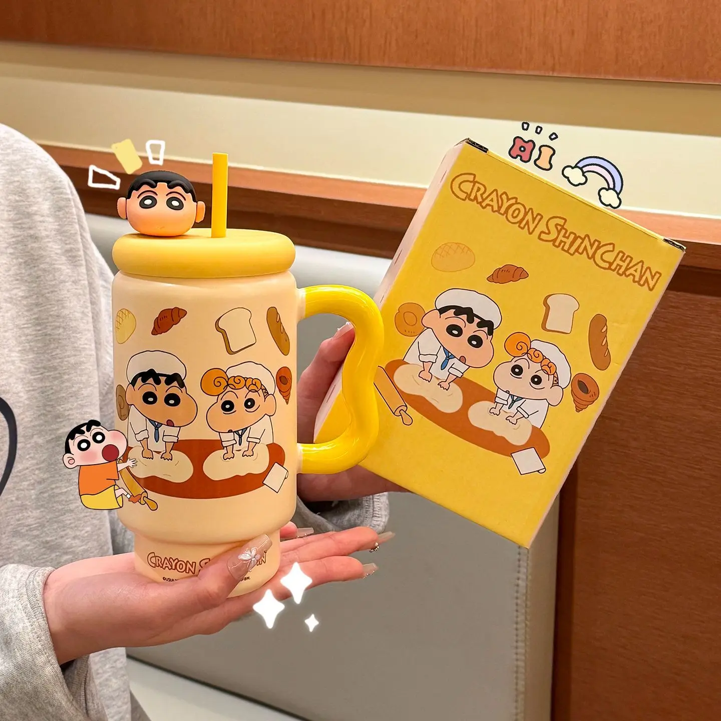 Niedlicher Keramik-Trinkbecher mit Henkel für Zuhause und Büro, Wasserbecher für Frauen und Mädchen, Ideales Geburtstagsgeschenk für Paare