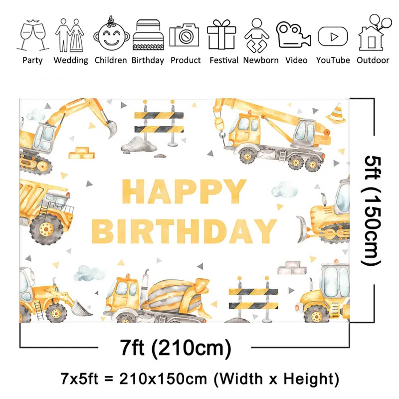 Mocsicka สุขสันต์วันเกิดฉากหลังสำหรับเด็กรถขุดพรรคพื้นหลังเด็กภาพสตูดิโอถ่าย props ของตกแต่งงานปาร์ตี้แบนเนอร์