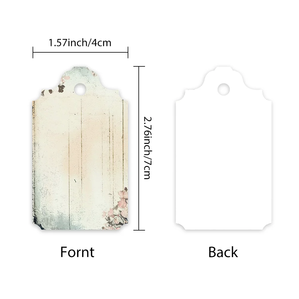 ギフト、結婚式、ブライダルシャワー、誕生日、メッセージカード、グリーティングカード用の空白の花柄タグ40個。ジュート紐が付属しています。