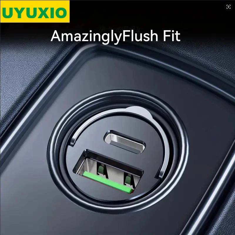 UYUXIO Mini USB C Car Charger Metal Super Fast Charge Adapter with Pull Ring for iPhone iPad Samsung OPPO Huawei Vivo Oneplus