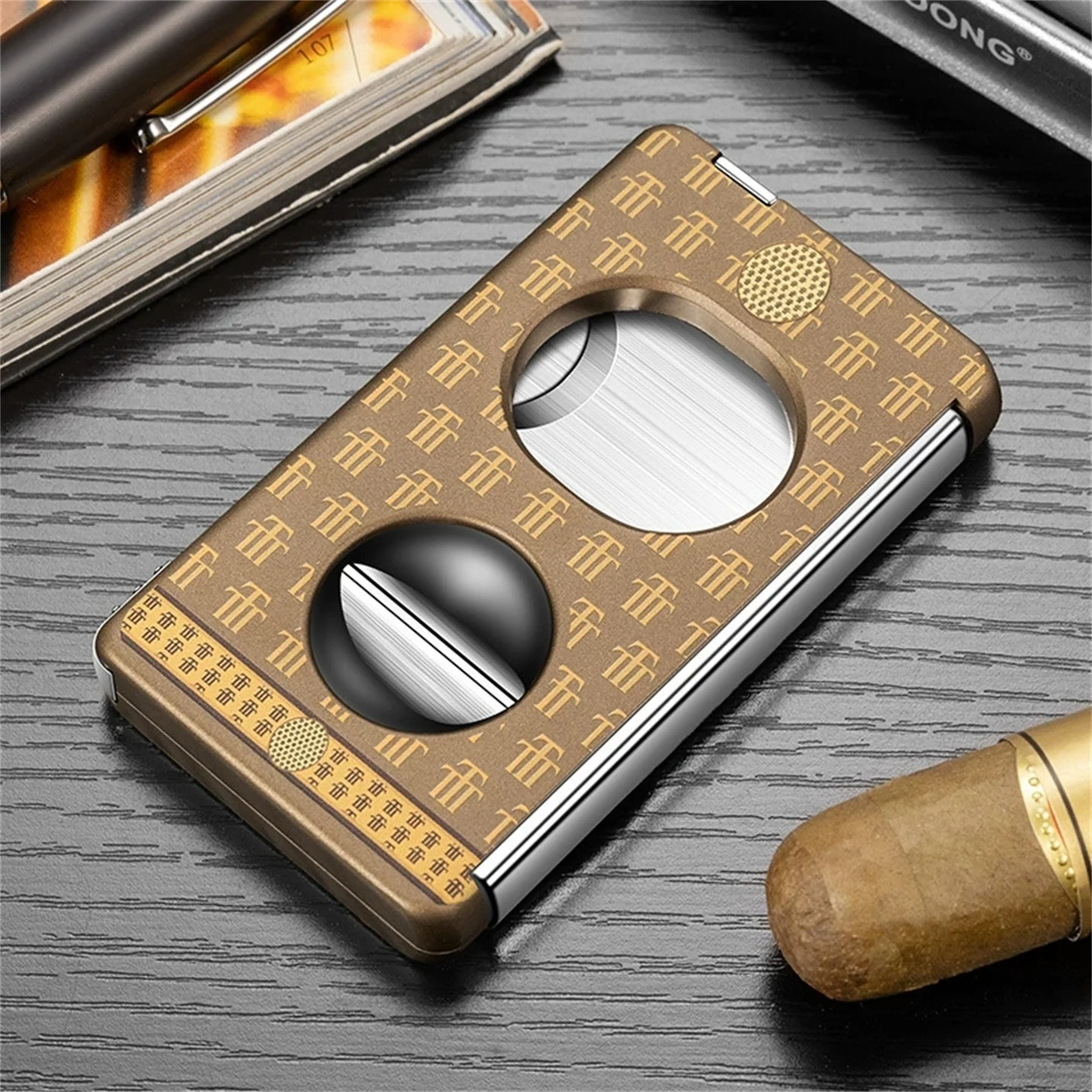 5-In-1 Multifunctional Stainless Steel Cigar Cutter With Cigar Drill / Holder / Needle Flat Cut And V-Cut Father's Gift