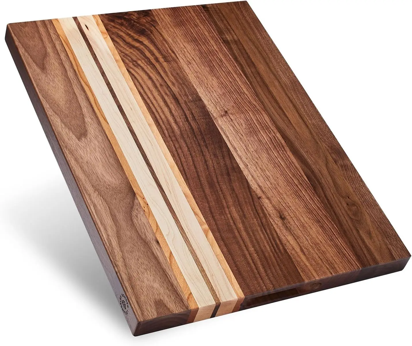 

Reversible Walnut, Cherry & Maple Edge Grain Cutting Board with Crackerwell for Charcuterie | Gift Box Included | 17x13x1.1 in