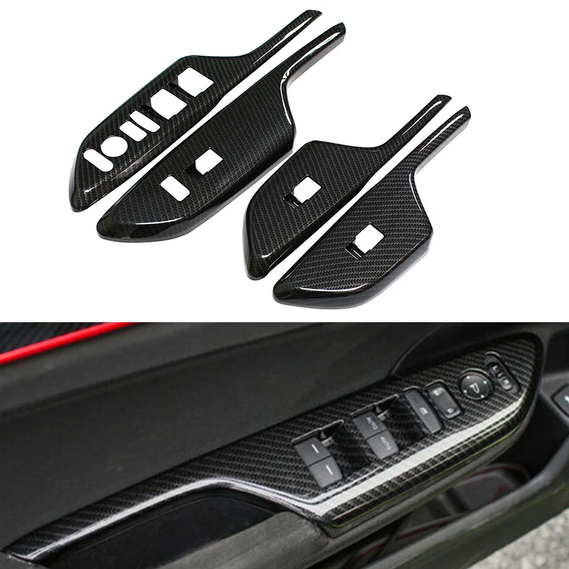 4Pcs Car Window Lift Switch Panel Cover Trim For Honda Civic 2016-2018 2019 2020 ABS Decoration Interior Styling Accessories