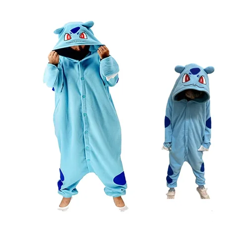 Combinaison Bulbasaur Kigurumi pour adultes, costume de cosplay, cadeau d'Halloween, pyjama d'hiver, vêtements d'anime
