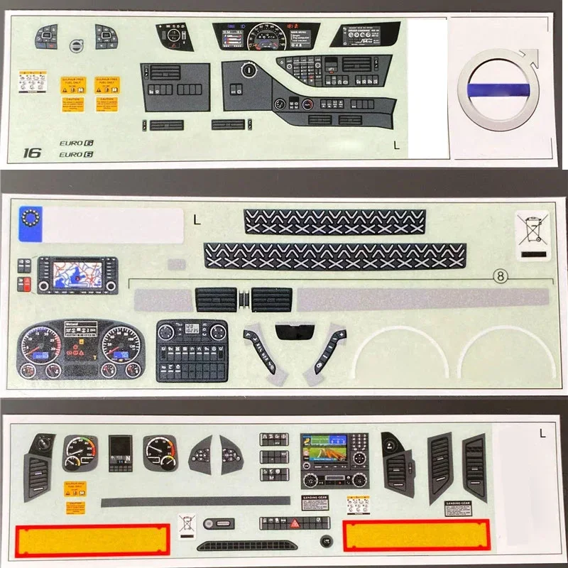 1pcs Interior Stickers Center Console General for 1/14 Tamiya RC Truck SCANIA 770S R620 VOLVO BENZ Arocs MAN TGX Car Accessories