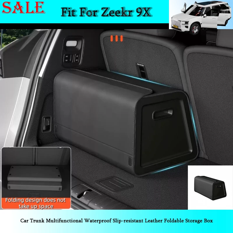 Fit for Zeekr 9X 2025 Car Trunk Multifunctional Waterproof Slip-resistant Leather Foldable Storage Box Auto Interior Supplies