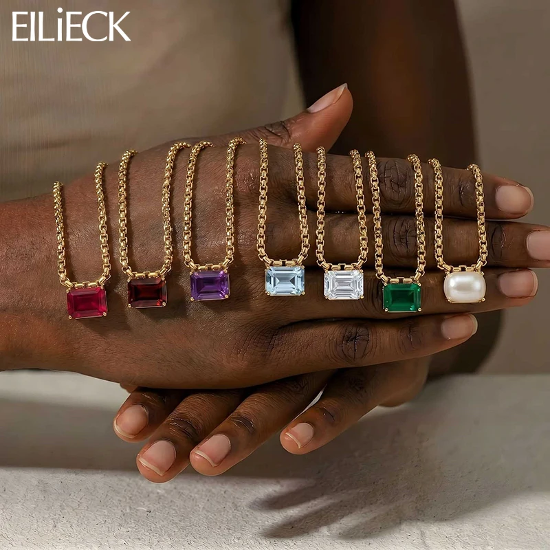 EILIECK Neue Sternzeichen-Geburtsstein-Anhänger-Halskette für Frauen Edelstahl Farbige Kubische Zirkonia Halskette Schmuck Geschenk