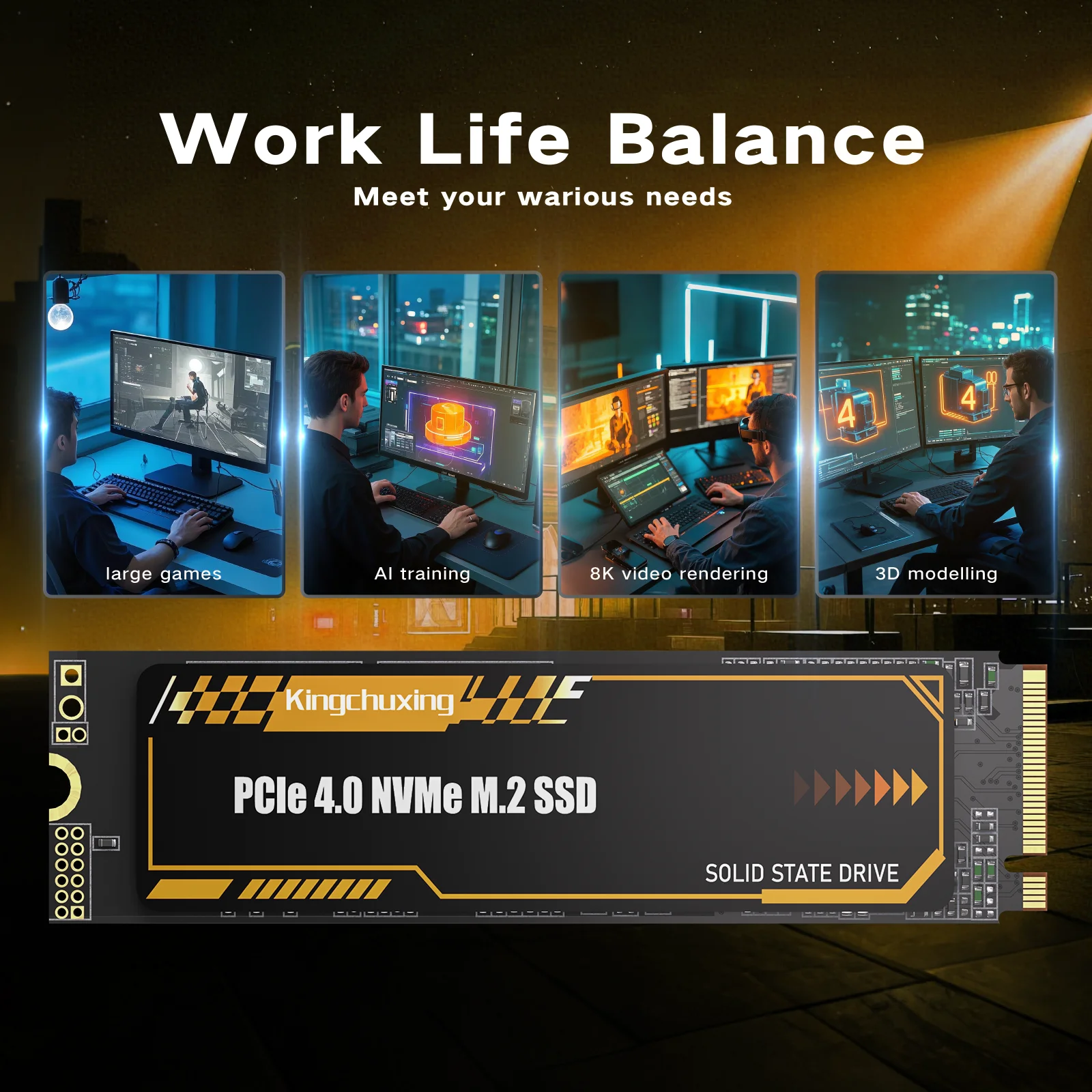 Kingchuxing M.2 NVMe SSD 7300MB/S unidad interna de estado sólido PCIe4.0x4 M.2 2280 2TB 1TB 512GB SSD para PC/portátil/PS5