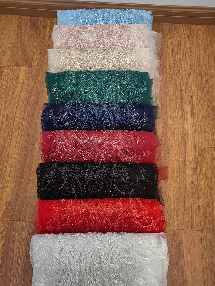 10 ألوان قماش دانتيل مطرز ثقيل مع عزر مركزي تطريز شامل لفستان الزفاف مواد حرفية ذاتية الصنع #3