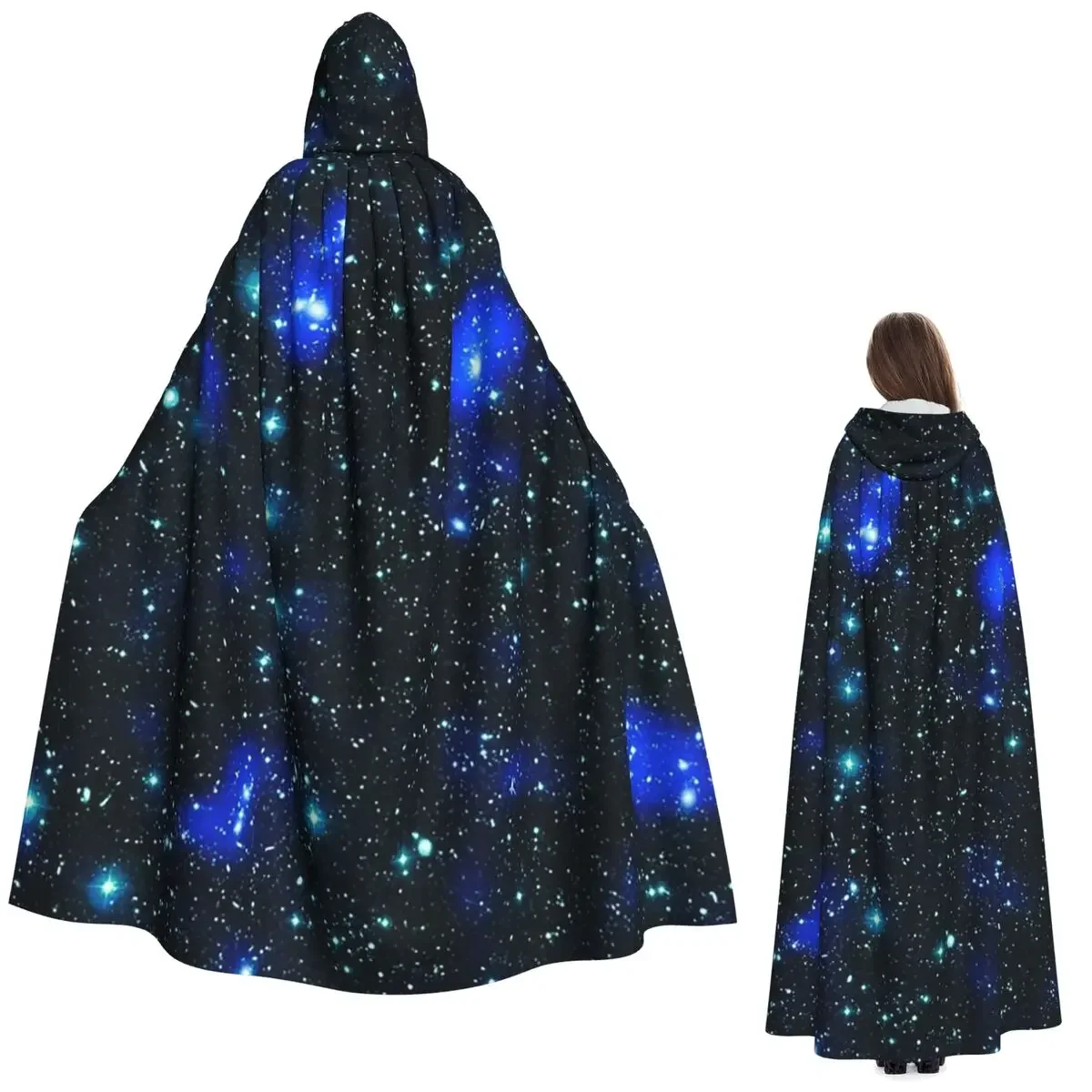 Custom Constellation Star Clusters Galaxies Print Halloween Long Hooded Cloak Witch Medieval Costume Cosplay Cape HalloweenVampi