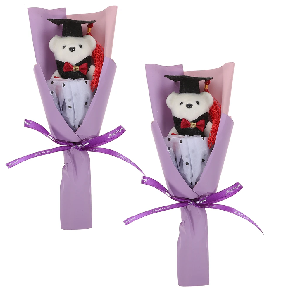 

2 Pcs Cute Bouquet of Bears Graduation Flower Arrangement Party Purple Soap Stuffed Bride