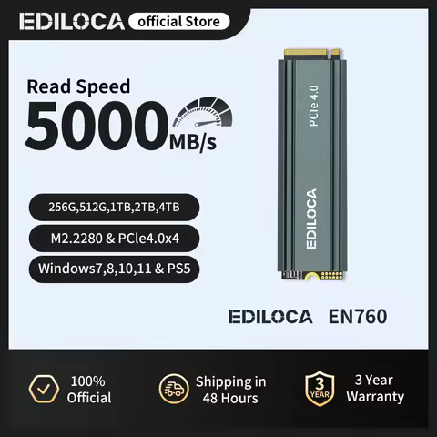 Ediloca EN760 M2 NVME SSD with Heatsink PCIe Gen4.0x4 M.2 2280 3D NAND TLC 4800MB/s Internal Solid State Drive for PS5/PC