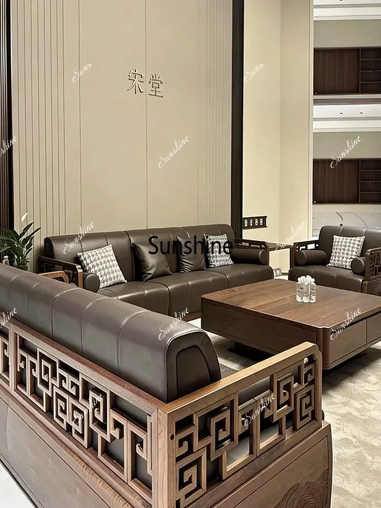 

YSolid wood Zen living room large apartment villa, high-end, custom sofa