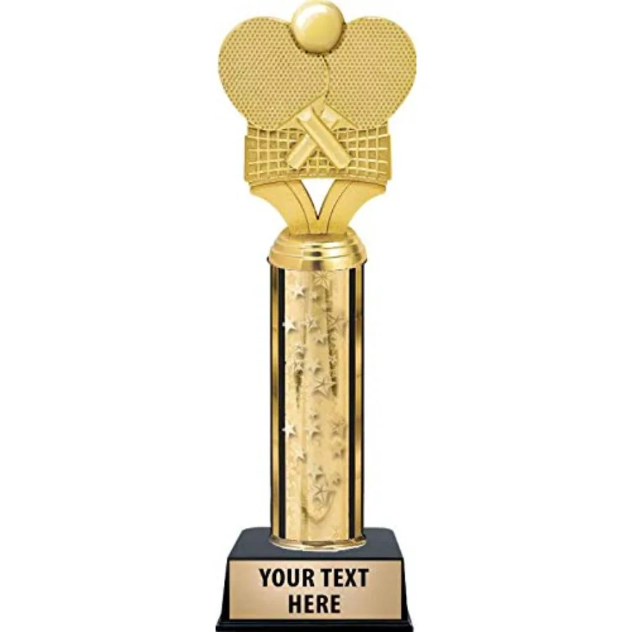 

Table Tennis Paddles with Net Trophy On Black Base Gold Stars Ping Pong Trophy with Custom Engraving Prime