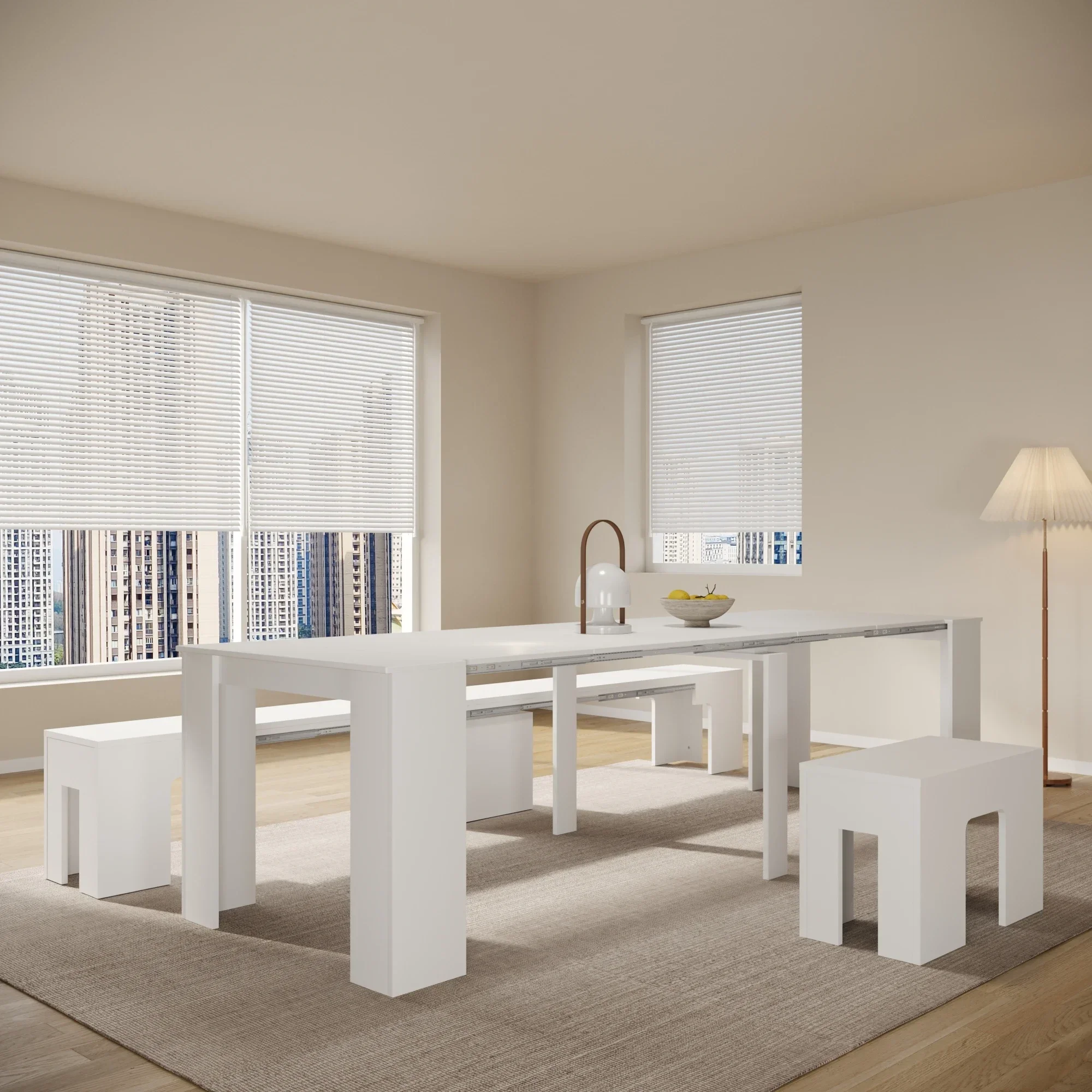 

-Wooden Extendable Transformer Dining Table Set Luxury Rectangular Foldable Dining Tables Dining Room Furniture